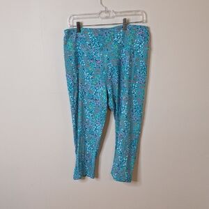 Lands' End 1x Womens Floral Turquoise Leggings